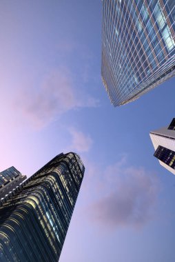 Panoramik Jakarta gökdelenli gökdelenler öğleden sonra. Sudirman Caddesi, Jakarta, Endonezya