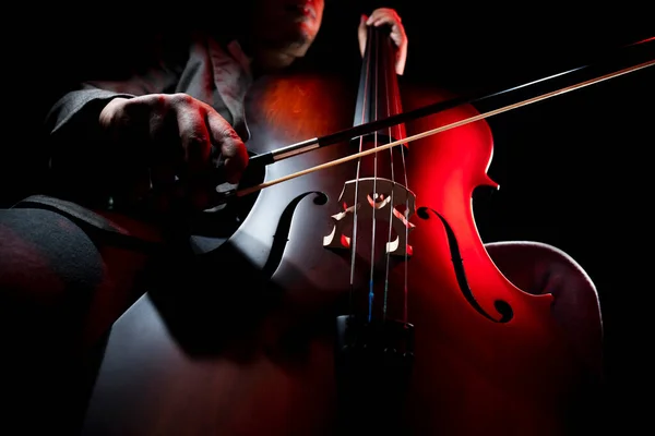 Musician Playing Cello Cellist Cello Player Performing Black Background — Stock Photo, Image