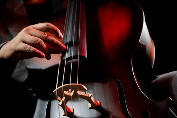 Musiker Spielt Cello Ein Cellist Oder Cellospieler Tritt Vor Schwarzem — Stockfoto