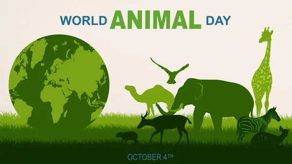 Silhouette of wildlife animals and earth. World Animal Day concept