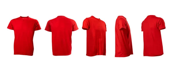 Egyszerű Piros Póló Mockup Sablon Elszigetelt Fehér Háttér — Stock Fotó