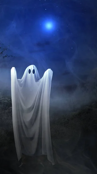 Fantasmas Brancos Assombram Encosta Enevoada Durante Noite Conceito Halloween Fantasma — Fotografia de Stock