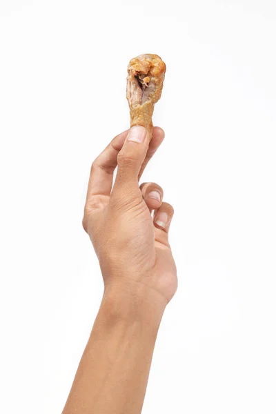 Human Hand Holding Grilled Chicken Wing White Background — Stock Photo, Image