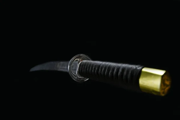 Katana Japanisches Schwert Auf Schwarzem Hintergrund — Stockfoto