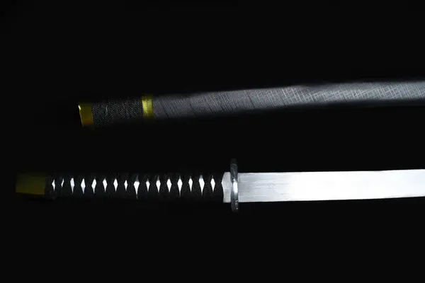 Katana Japoński Miecz Czarnym Tle — Zdjęcie stockowe