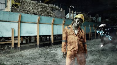 Samuray savaşçıları gece vakti korkunç zombilerle savaşıyor. Korkunç zombi. Cadılar Bayramı konsepti