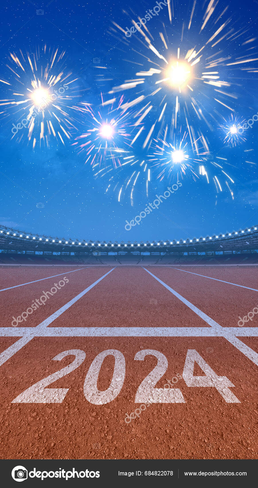 Running Track 2024 Way 2024 Happy New Year 2024 Stock Photo by