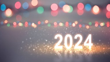 Bulanık ışık arkaplanı olan 2024. Mutlu yıllar 2024