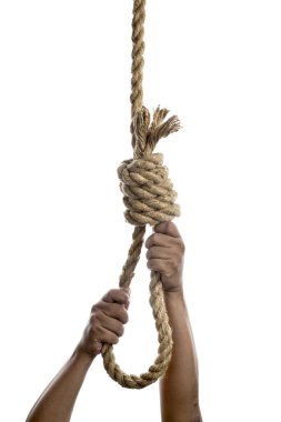 Beyaz bir arka planda izole edilmiş, iple bağlanmış bir adam.