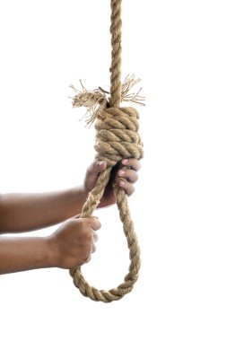 Beyaz bir arka planda izole edilmiş, iple bağlanmış bir adam.