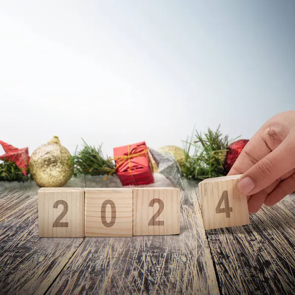 Świąteczna Ozdoba Pozdrowieniami Noworocznymi Szczęśliwego Nowego Roku 2024 — Zdjęcie stockowe