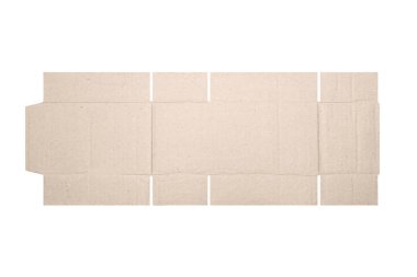 Beyaz arkaplan üzerinde izole edilmiş ölü kesim desenli karton kutu modeli. Uzunluğu 15cm x Genişliği 8cm x Yüksekliği 10cm