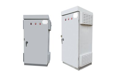 Sanayi elektrik düğmesi paneli beyaz arkaplan üzerinde izole