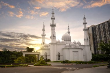 Mosque with the sunset scene background
