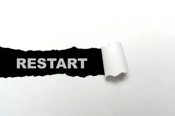 Ripped Paper Restart Text Black Background New Beginning Life Business — Stock Photo, Image