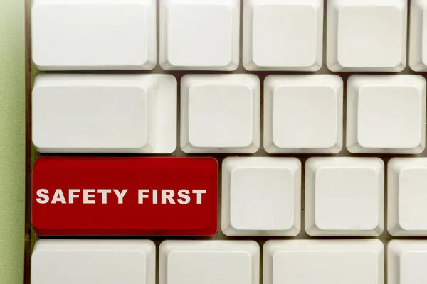 Keyboard button with \'safety first\' text. Safety first concept