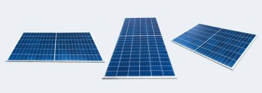 Beyaz zemin üzerinde güneş ışığı izole edilmiş güneş paneli görüntüsü. Temiz kaynak gücü. Alternatif enerji ekolojik kavramı.