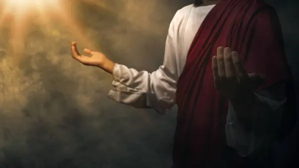 Jezus Christus Hief Handen Bad Tot God Met Een Heldere — Stockfoto