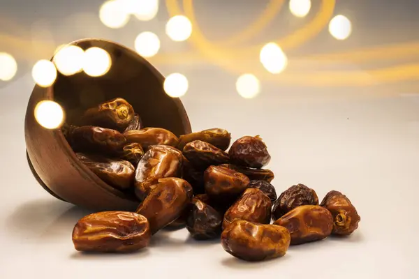 Dried Dates Fruit Iftar Ramadan Bowl Blurred Light Background Stock Picture
