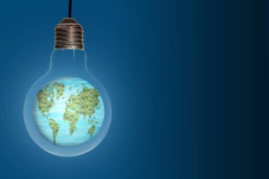 Ampulün içindeki dünya renkli bir arka plana sahip. Dünya Günü konsepti