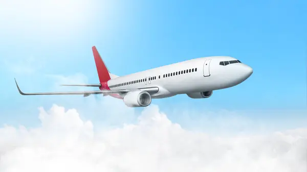 Αεροπλάνο Πετάει Πάνω Από Σύννεφα Μεταφέρει Επιβάτες Για Ταξίδια Όλο Φωτογραφία Αρχείου