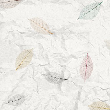 Kolaj sanatı arka planı için renkli yaprak dokusuna sahip buruşuk beyaz kağıt
