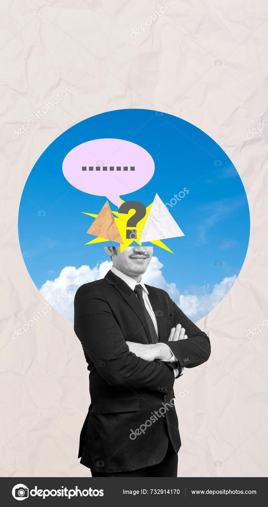 Man Triangle His Head Wearing Suit Tie Image Collage Different — Stock ...