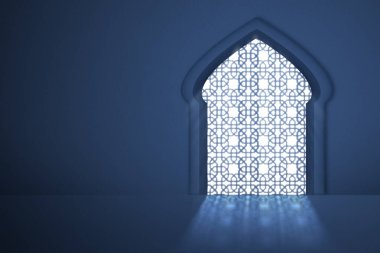 Duvardaki soyut şekilli camlarda beyaz gölge var. İslam dini, Ramazan kareemi veya Kurban Bayramı geçmişi