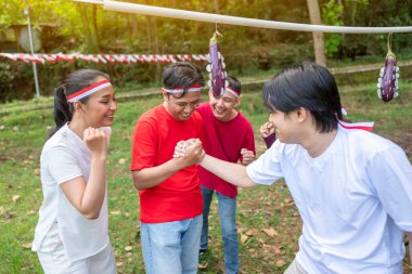 Endonezya 'nın güneydoğu Asya halkının portresi 17 Ağustos' ta Bağımsızlık Günü 'nü kutluyor. Kemerdekaan Endonezya kavramı