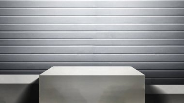 Çizgili duvar arkaplanı olan minimalist sahne veya podyum ekranı. Ürün sunumu, modelleme, kopyalama alanı ve şablon