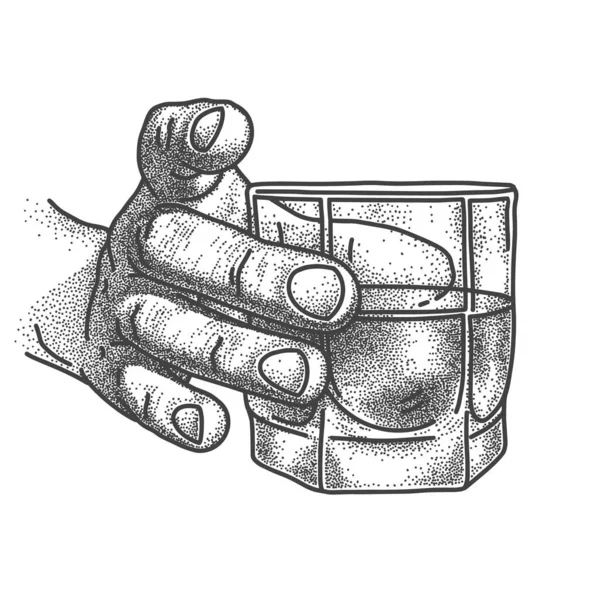 Whiskey Glas Der Hand Skizze Ein Schuss Alkohol Cognac Zeit — Stockvektor
