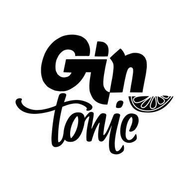 Limonlu Cin Tonik. Alkol kokteyli için modern el yazması harfler. El yazısı kaligrafi etiketi. Yazdırma, tasarım, bar, menü, teklifler, restoran için beyaz arkaplanda izole.