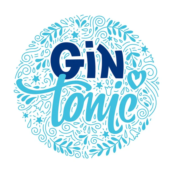 Inscription Gin Tonic Doodle Style Elements Modern Hand Drawn Lettering — Stock Vector