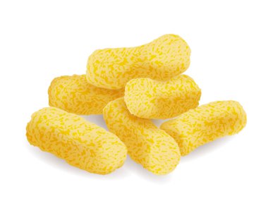 Beyaz arka planda izole edilmiş mısır çubukları. Dinlenmek için atıştırmalıklar. Gerçekçi vektör çizimi. Reklam ve ambalaj için kullan.