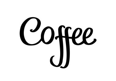 Kahve logosu, kaligrafi, siyah beyaz imza. Reklam posteri ya da şablon tasarımı. Modern harf logosu, kahve tabelası. Tasarım elemanları. Vektör illüstrasyonu.