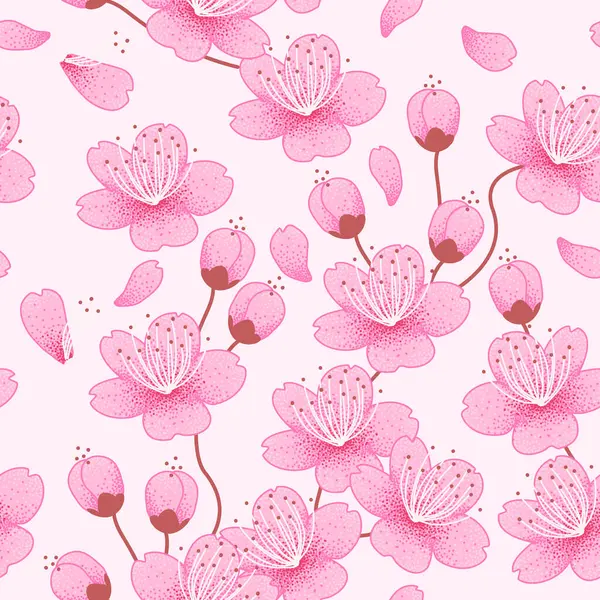 Seamless Pattern Realistic Pink Sakura Flower Branches Background Symbolizing Spring — Stock Vector