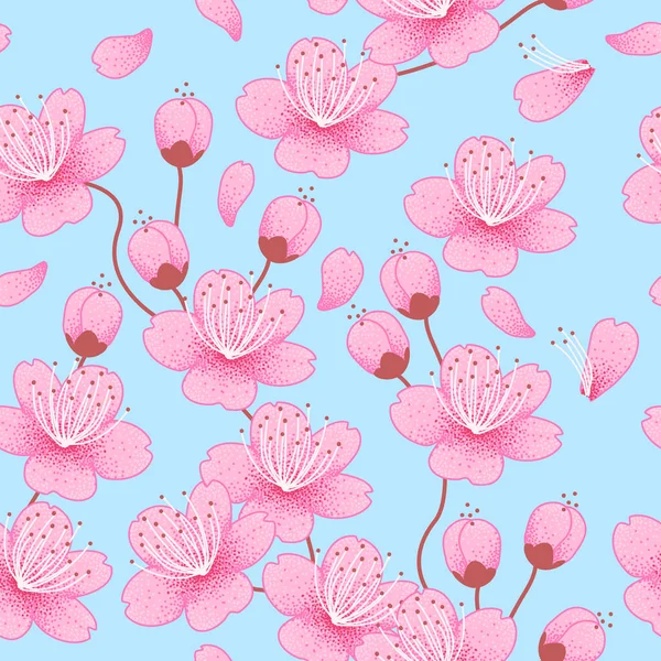 Seamless Pattern Realistic Pink Sakura Flower Branches Background Symbolizing Spring — Stock Vector