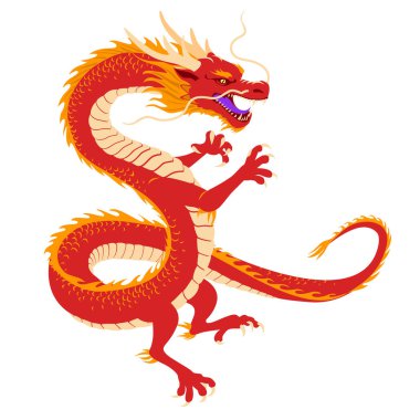 Kızıl Çin Ejderhası, geleneksel karakter. Beyaz arkaplanda vektör illüstrasyonu. Yeni yıl ve tüm festivaller için tasarım.