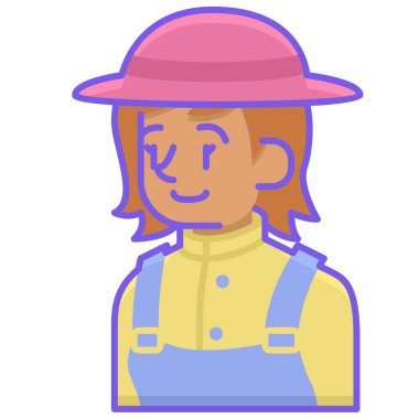 Hasır şapka vektör çizimi olan çiftçi kadın.