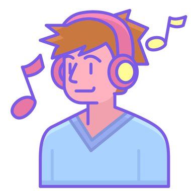 Beyaz arkaplanda kulaklık simgesi olan müzik adamı 