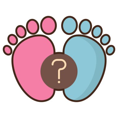 Soru işareti olan bebek ayak izi, vektör çizimi