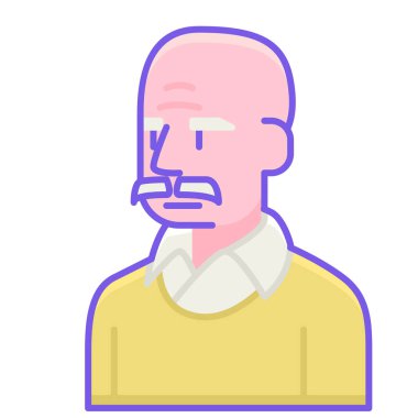 Büyükbaba, düz vektör çizimi izole edildi.