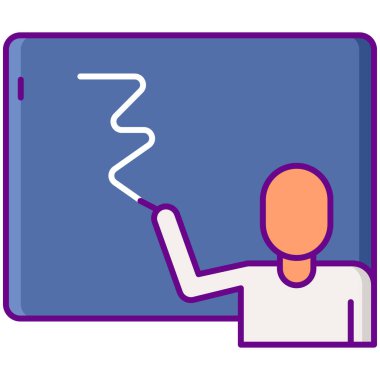 Beyaz arkaplanda karatahta simgesi olan Erkek Öğretmen