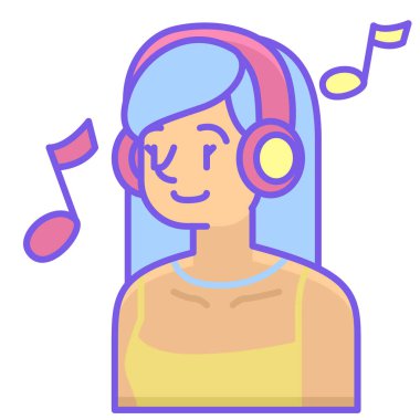 kız müzik dinleyen modern vektör resimleme