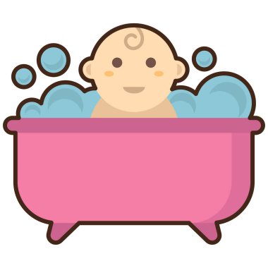 Beyaz arkaplanda küvet ikonundaki bebek