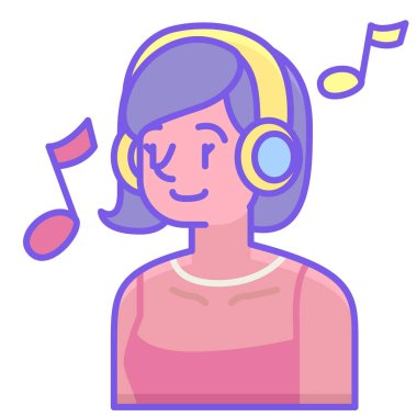 Kulaklıkla müzik dinleyen kadın beyaz arkaplanda izole edilmiş bir simge