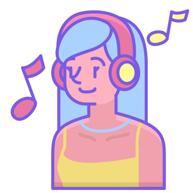 müzik kadını simgesi vektörü, düz çizim