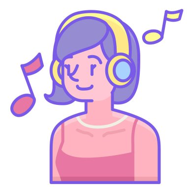 Genç kadın kulaklık taşıyıcı illüstrasyon takıyor