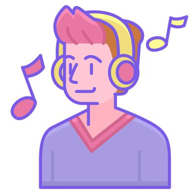 Kulaklıkla müzik dinleyen adam vektör çizimi