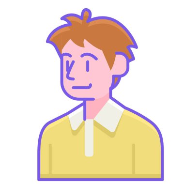 Beyaz arkaplan üzerinde erkek çizgi film simgesi, vektör illüstrasyonu